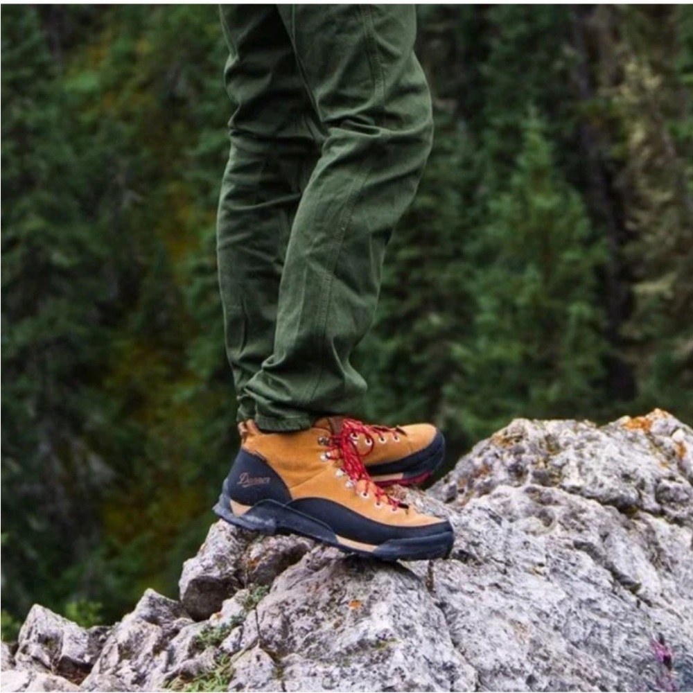 Danner Tan and Black Lace-Up Hiking Boots with Red Laces